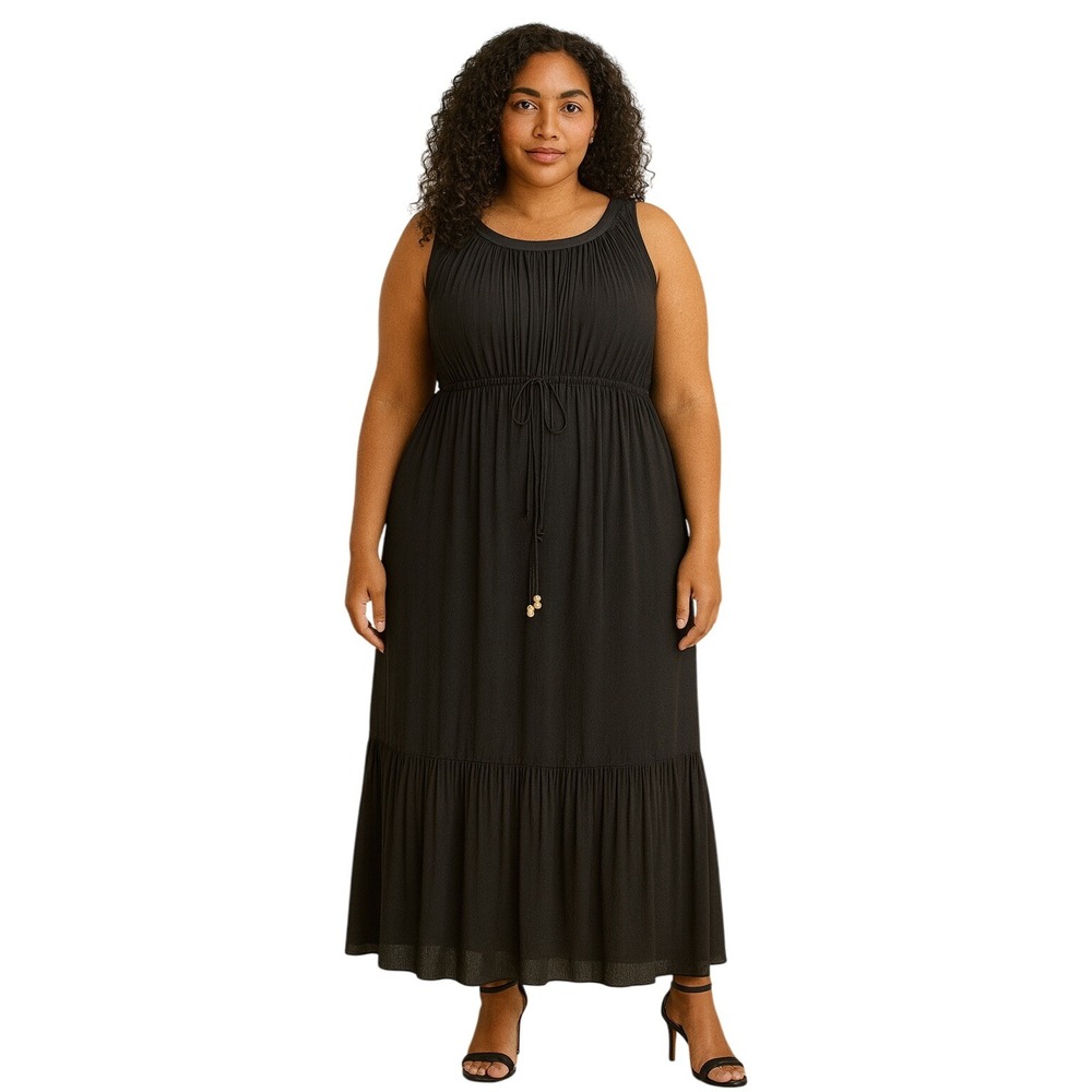 Lane Bryant Black Sleeveless Maxi Dress Size 24 Pleated Cocktail Babydoll Long